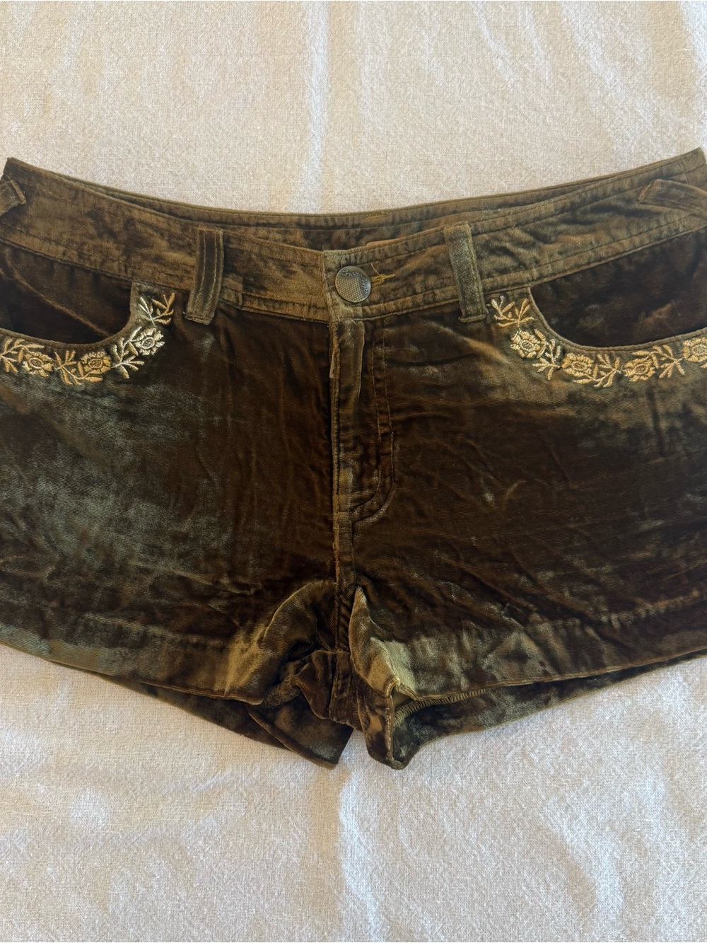 Free people Velvet Embroidered Women’s Shorts - Olive Green